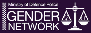 The Ministry of Defence Police Gender Network logo with justice scales and female and male gender symbols